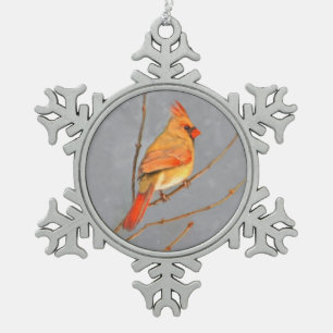 Ornement Flocon De Neige Cardinal sur branche - Peinture originale d'oiseau