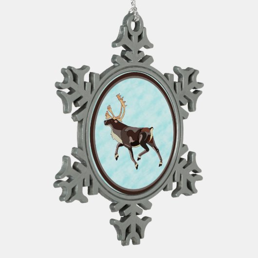 Ornement Flocon De Neige Caribou/Reindeer d'art populaire (Gauche)