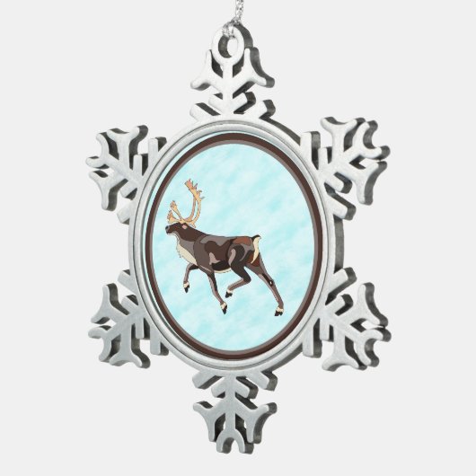 Ornement Flocon De Neige Caribou/Reindeer d'art populaire (Vue impression)