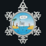 Ornement Flocon De Neige Caricature amusante de Shark Volleyball<br><div class="desc">Ton service ! Cette caricature amusante montre deux castaos jouant au volley-ball sur leurs îles personnelles avec une mer de requins attendant qu'on vienne après une balle perdue ! Avec la légende "Your Serve." Drôle et beau avec une mer et un ciel bleu cool. Retrouvez ici ce design sur beaucoup...</div>