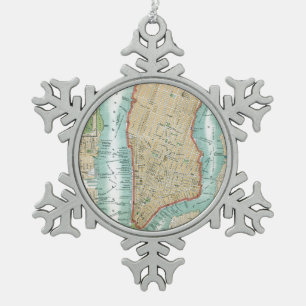 Ornement Flocon De Neige Carte antique de Lower Manhattan et de Central