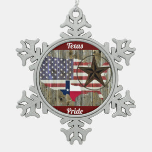 Ornement Flocon De Neige Carte du drapeau de l'État de Texas Lone Star