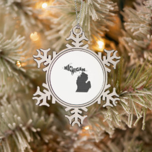 Ornement Flocon De Neige Carte du Michigan Façonné Michigander Black Word A