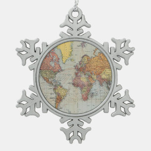 Ornement Flocon De Neige Carte générale vintage du monde