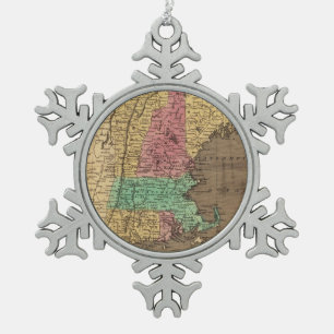 Ornement Flocon De Neige Carte Vintage de la Nouvelle-Angleterre (1836)