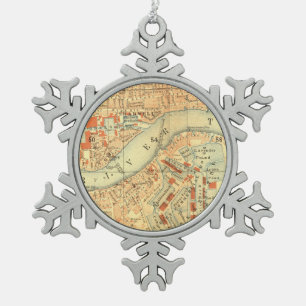 Ornement Flocon De Neige Carte Vintage de Londres Thames
