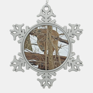 Ornement Flocon De Neige Cerf Blanc En Neige