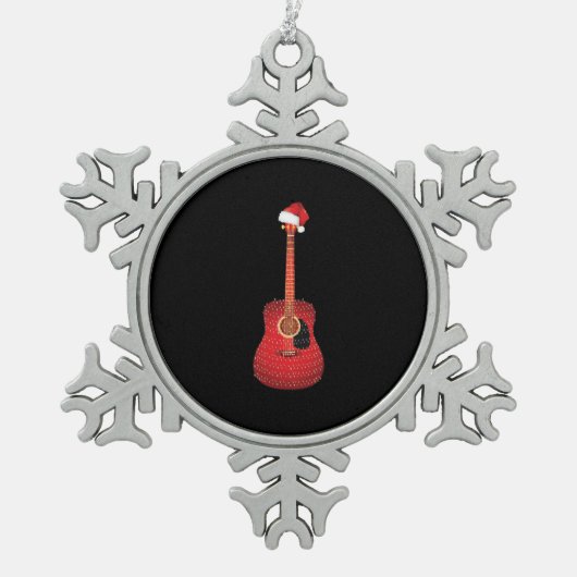 Ornement Flocon De Neige chapeau santa de la guitare de Noël (Devant)