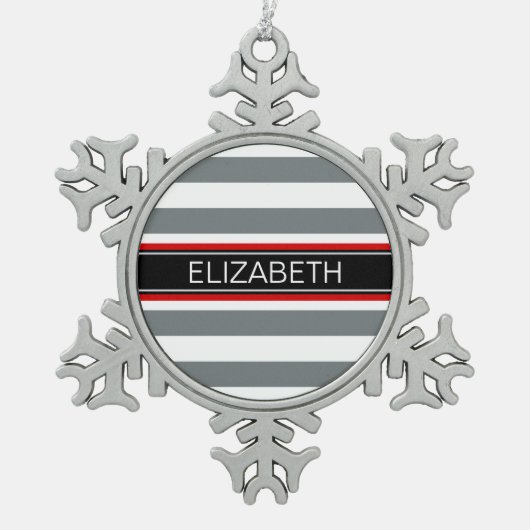 Ornement Flocon De Neige Charcoal Wt Horz Preppy Stripe Black Name Monogram (Devant)