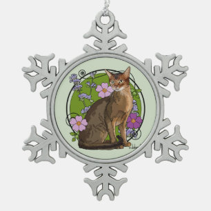 Ornement Flocon De Neige Chat abyssinien avec des roses de plage