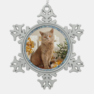 Ornement Flocon De Neige Chat de frontière d'étincelle et ornement bleus
