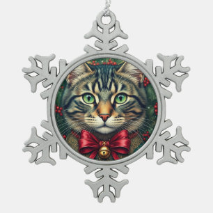 Ornement Flocon De Neige Chat de Noël 2024