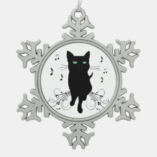 Ornement Flocon De Neige Chat noir entouré de notes de musique murmurantes