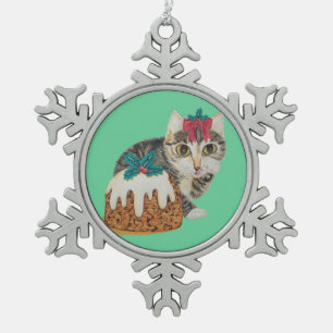 Ornement Flocon De Neige chat tigré gris de chaton mignon léchant Noël d