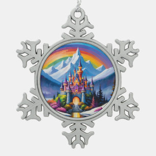 Ornement Flocon De Neige Château en arc-en-ciel enchanté
