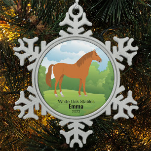 Ornement Flocon De Neige Cheval Porte-bonheur avec Nom de Race Personnalisa