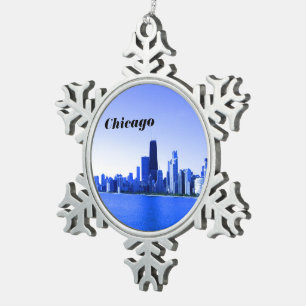 Ornement Flocon De Neige Chicago Skyline Deep Bluish Highlights