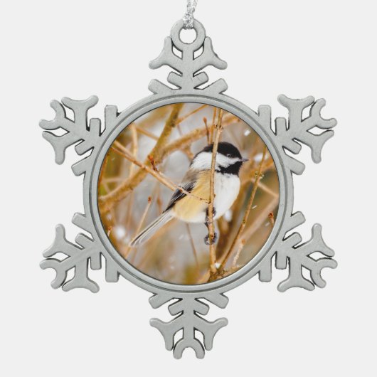 Ornement Flocon De Neige Chickadee au plafond noir - Photo originale (Devant)