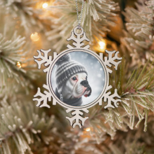 Ornement Flocon De Neige Chien Boxer en Hiver