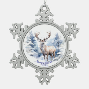 Ornement Flocon De Neige Chien de chevreuil d'hiver Forêt de neige sur mesu