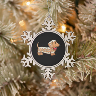 Ornement Flocon De Neige Chien de Noël au pain d'épice Dachshund