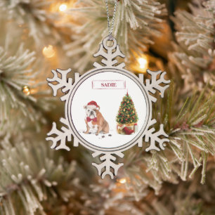 Ornement Flocon De Neige Chien de Noël drôle avec arbre