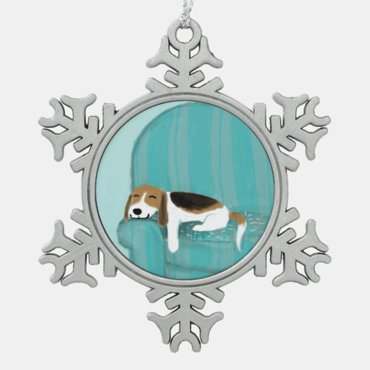 Ornement Flocon De Neige Chien heureux de divan - beagle somnolent mignon (Devant)