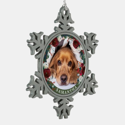Ornement Flocon De Neige Chien photo animal rouge Rose Wreath (Gauche)