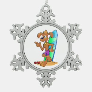 ORNEMENT FLOCON DE NEIGE CHIEN SURFEUR