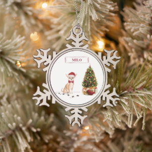 Ornement Flocon De Neige Chihuahua Funny Chien de Noël avec arbre