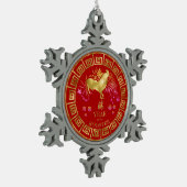 Ornement Flocon De Neige Chinois Zodiac Rooster Rouge/Or ID542 (Gauche)