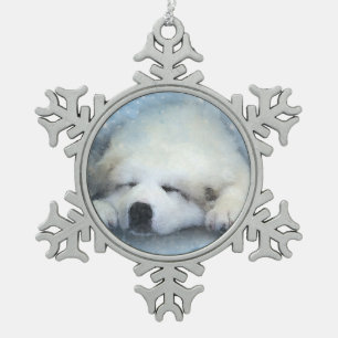 Ornement Flocon De Neige Chiot de sommeil de Grands Pyrénées d'aquarelle