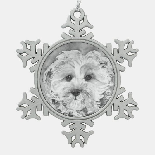 Ornement Flocon De Neige Chiot "Ollie" de Cavapoo. (Devant)