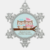 Ornement Flocon De Neige Chouette d'hiver Couple (Devant)