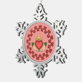 Ornement Flocon De Neige Claddagh et Red Knotwork sur rose (Vue impression)