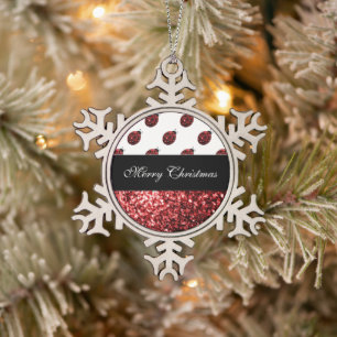 Ornement Flocon De Neige Coccinelle rouge foncé faux paillettes scintillant