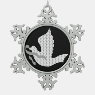Ornement Flocon De Neige Colombe de ruban gris d'espoir - conscience de
