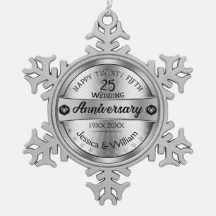 Ornement Flocon De Neige Conception d'argent et de texte 25e anniversaire d