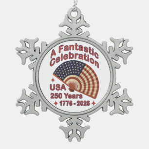 Ornement Flocon De Neige Conception de ventilateur patriotique USA 250 ans 