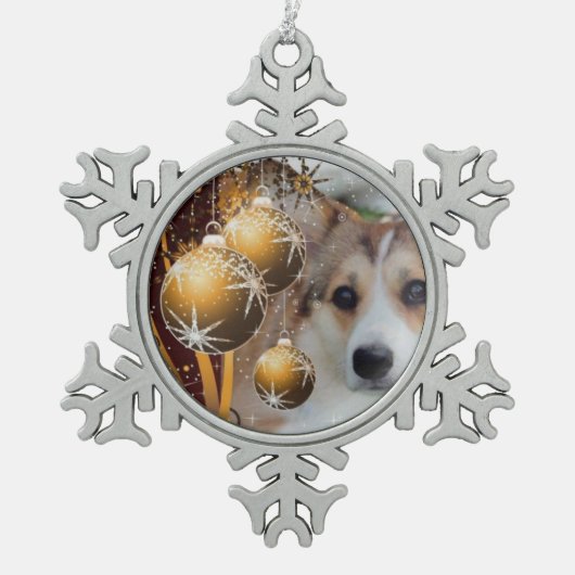 Ornement Flocon De Neige Corgi de sable de Noël (Devant)