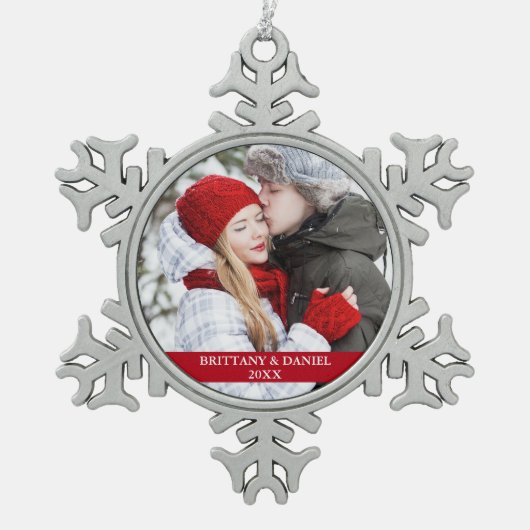 Ornement Flocon De Neige Couple Photo Red Snowflake (Devant)