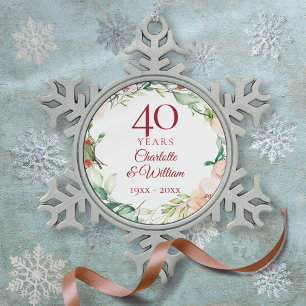 Ornement Flocon De Neige Couronne florale de roses pour les 40 ans de maria