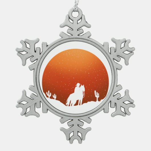 Ornement Flocon De Neige Cowboy avec cheval Wild West paysage de coucher de (Devant)