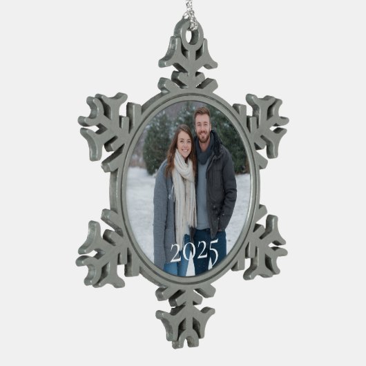Ornement Flocon De Neige Custom Snowflake Photo Ornament 2025 Personalized (Gauche)