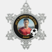 Ornement Flocon De Neige Custom Soccer Player Photo Black Gold High School (Devant)