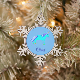 Ornement Flocon De Neige Cute Blue Baby Boy Unicorn Personnalisé