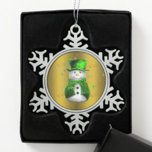 Ornement Flocon De Neige Cute bonhomme de neige en velours vert