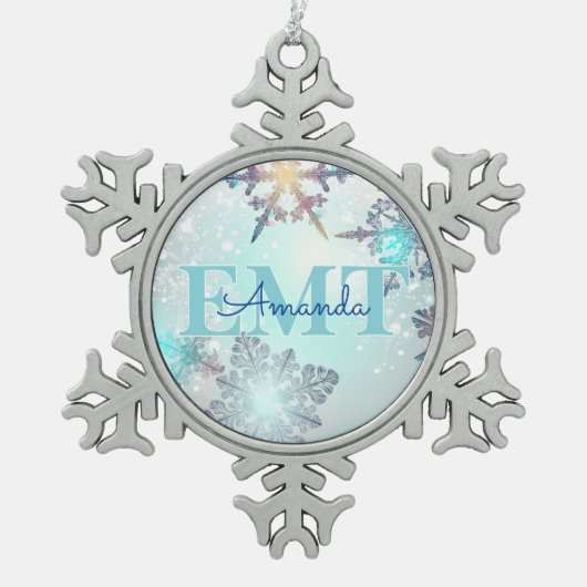 Ornement Flocon De Neige Cute EMT Ice Blue Snowflake Personalized Name  (Devant)