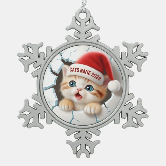 Ornement Flocon De Neige Cute Kitten 3D à Père Noël Casquette pour Noël (Devant)