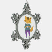 Ornement Flocon De Neige Cute renard avec tasse de thé (Gauche)